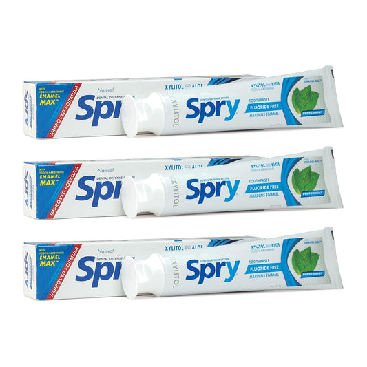 Spry Natural Fluoride Free Xylitol Toothpaste Peppermint 141 g (5 oz), Pack of 3