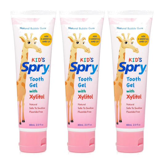 Spry Natural Kids Xylitol Tooth Gel Bubble Gum 60 ml (2 fl oz), Pack of 3