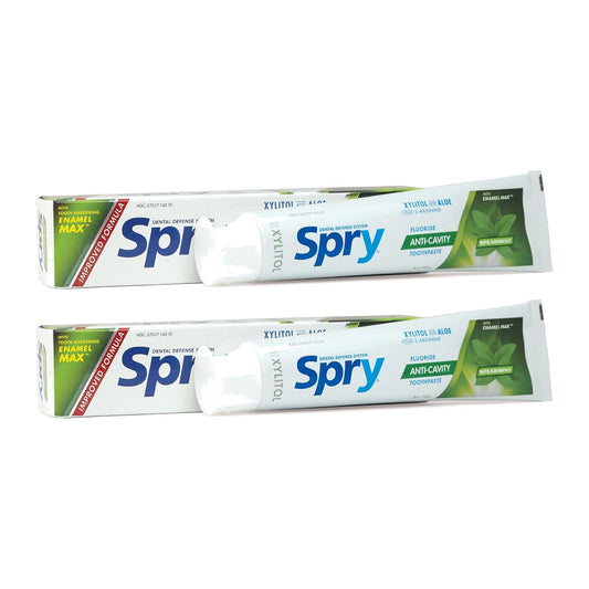Spry Natural Xylitol Toothpaste with Fluoride Spearmint 141 g (5 oz), Pack of 2