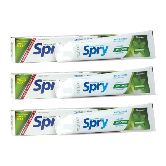 Spry Natural Xylitol Toothpaste with Fluoride Spearmint 141 g (5 oz), Pack of 3