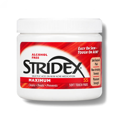 Stridex Maximum Strength Acne Control Pads 2% Salicylic Acid Alcohol Free 55 Pads