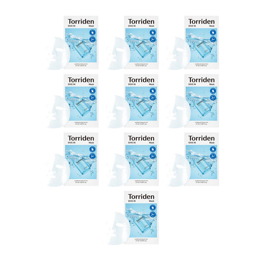 Torriden DIVE-IN Hyaluronic Acid Mask Sheets, 27 ml (0.9 fl oz), Pack of 10