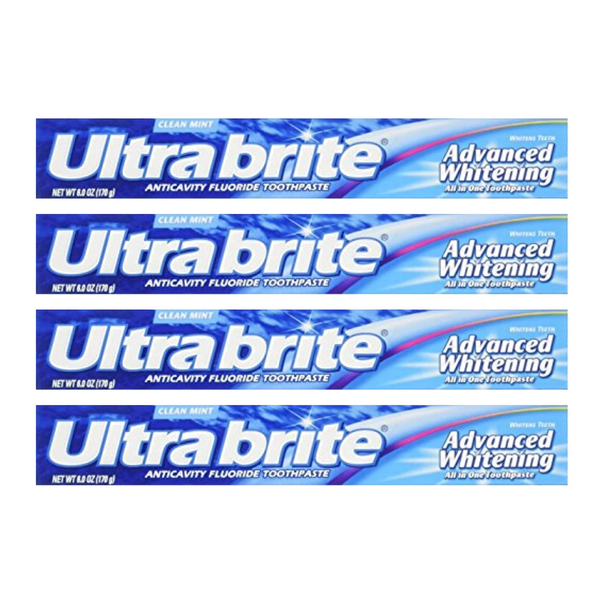 Ultra Brite Advanced Whitening Toothpaste, Clean Mint, 170 g (6 oz), Pack of 4 — product view
