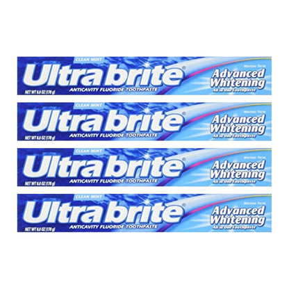 Ultra Brite Advanced Whitening Toothpaste, Clean Mint, 170 g (6 oz), Pack of 4