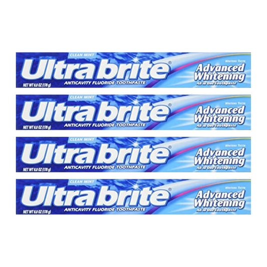 Ultra Brite Advanced Whitening Toothpaste, Clean Mint, 170 g (6 oz), Pack of 4