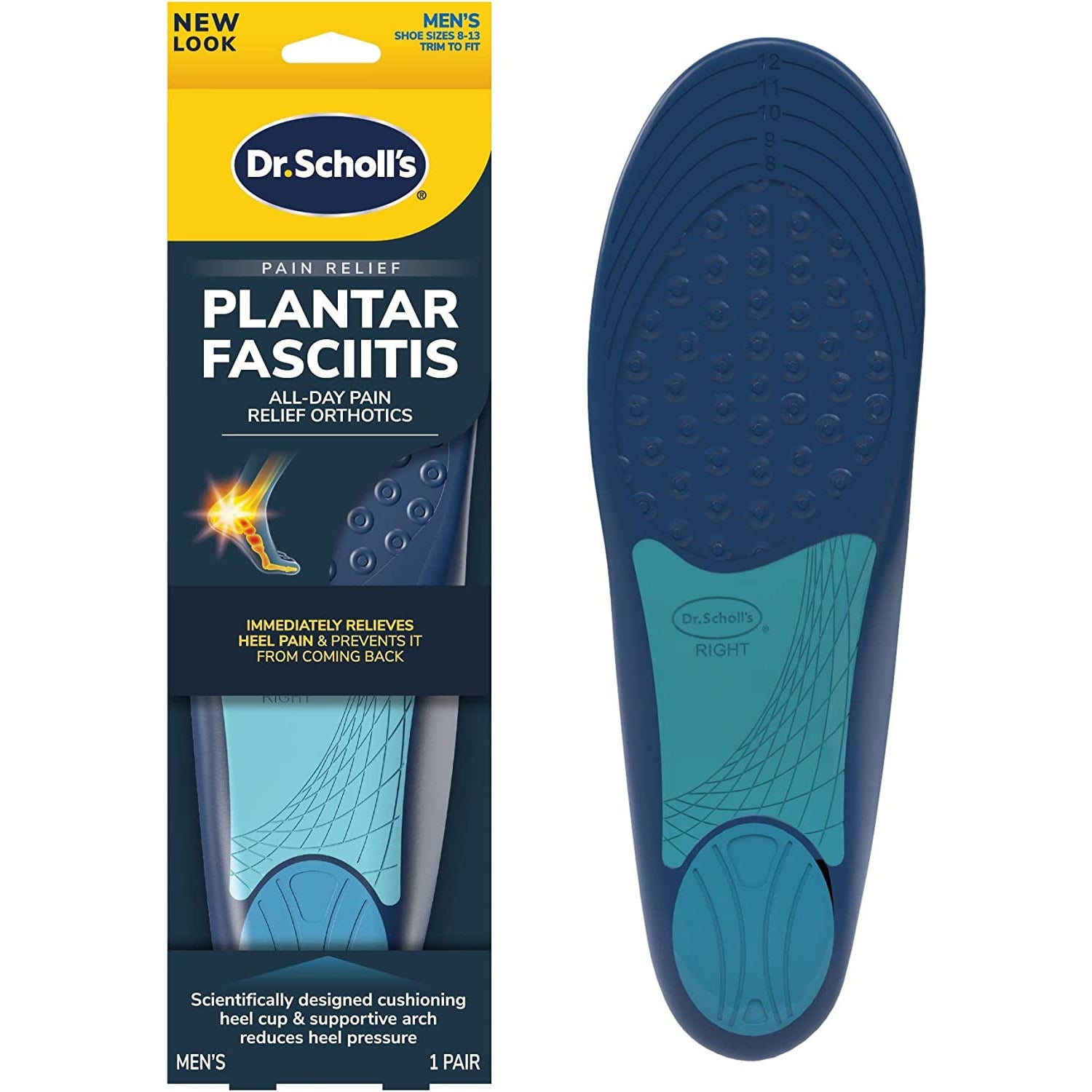 Dr. Scholl'S 011017569671 Pain Relief Orthotics Insoles for Plantar Fasciitis for Men, 1 Pair, Size 8-13