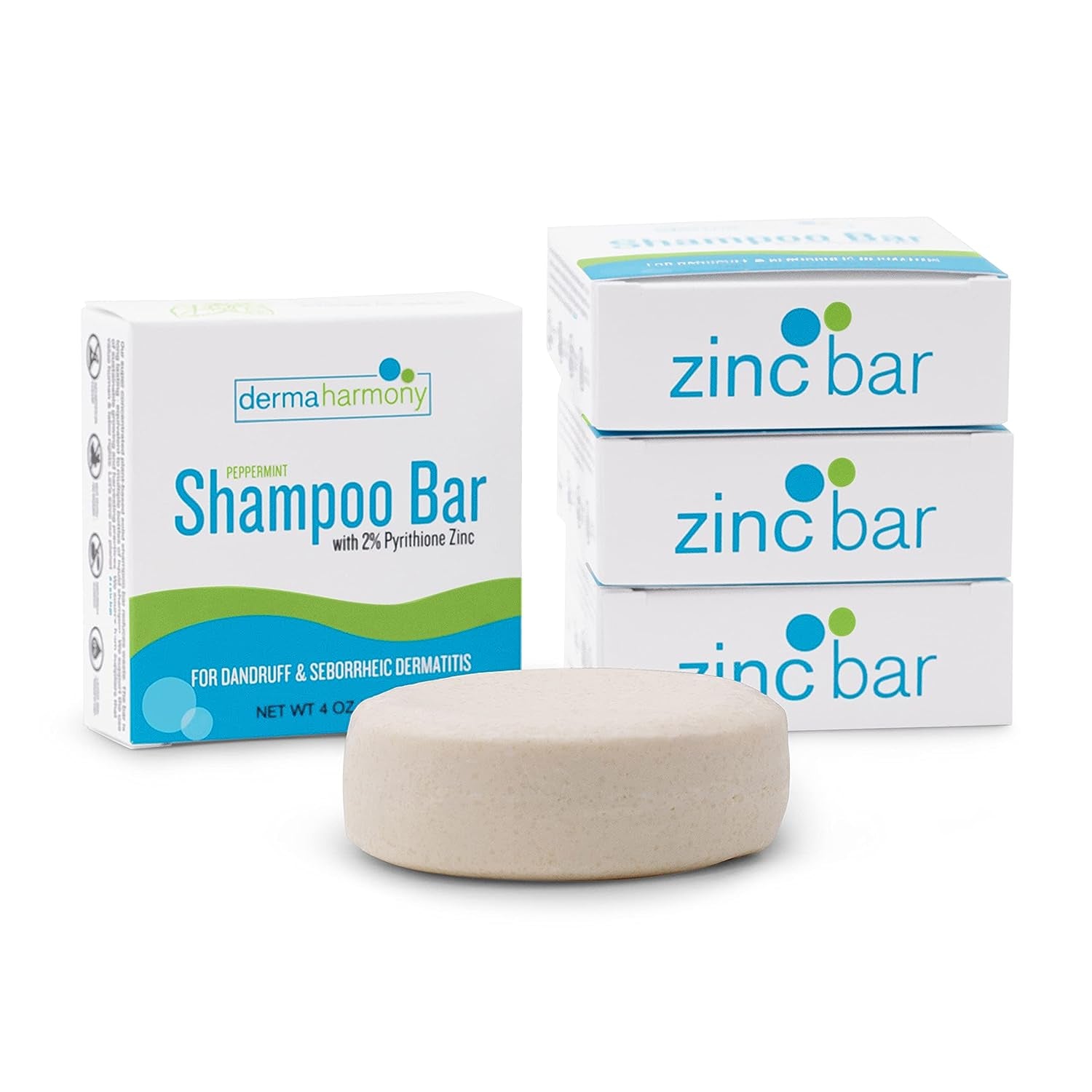 Dermaharmony 2% Pyrithione Zinc Shampoo Bar for Dandruff and Seborrheic Dermatitis - Peppermint (4 Oz)