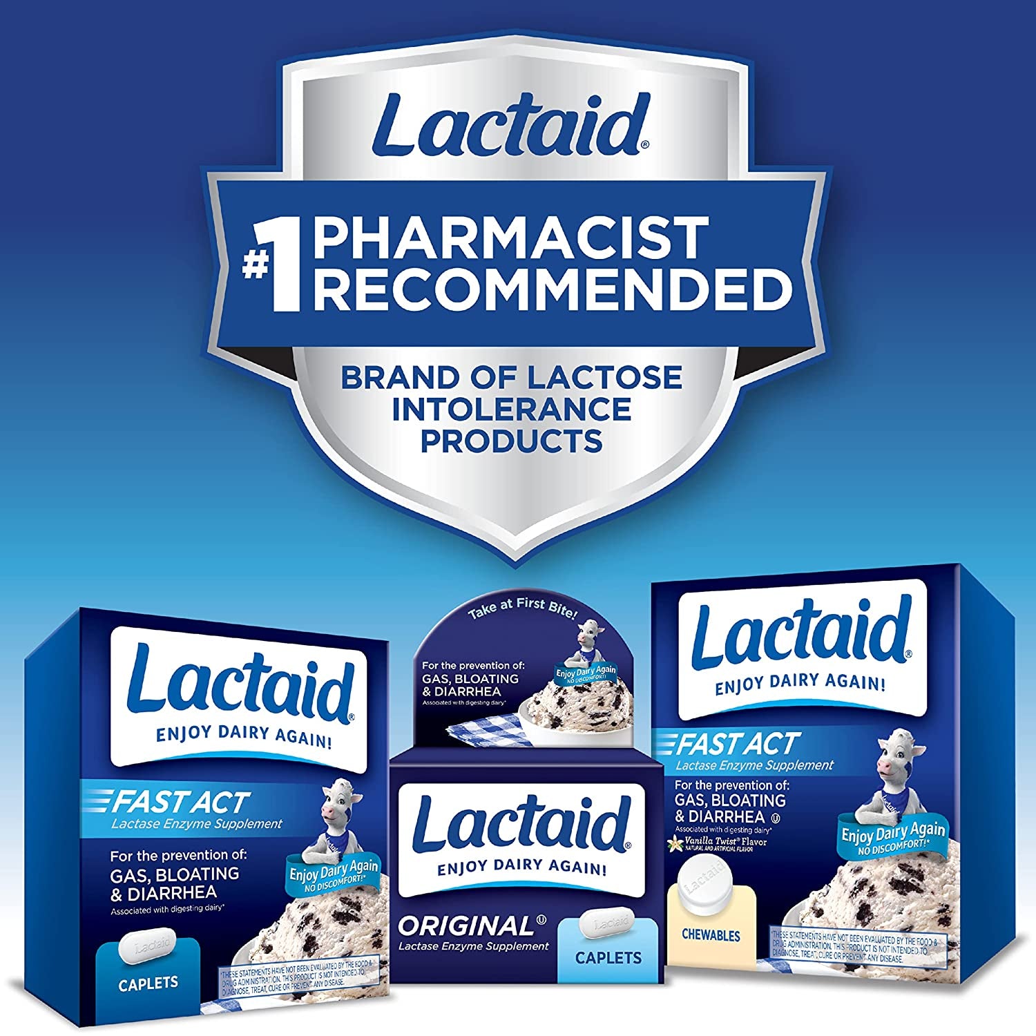 Lactaid Fast Act Lactose Intolerance, Lactase Enzyme Pills 32 Single-Dose Pouches