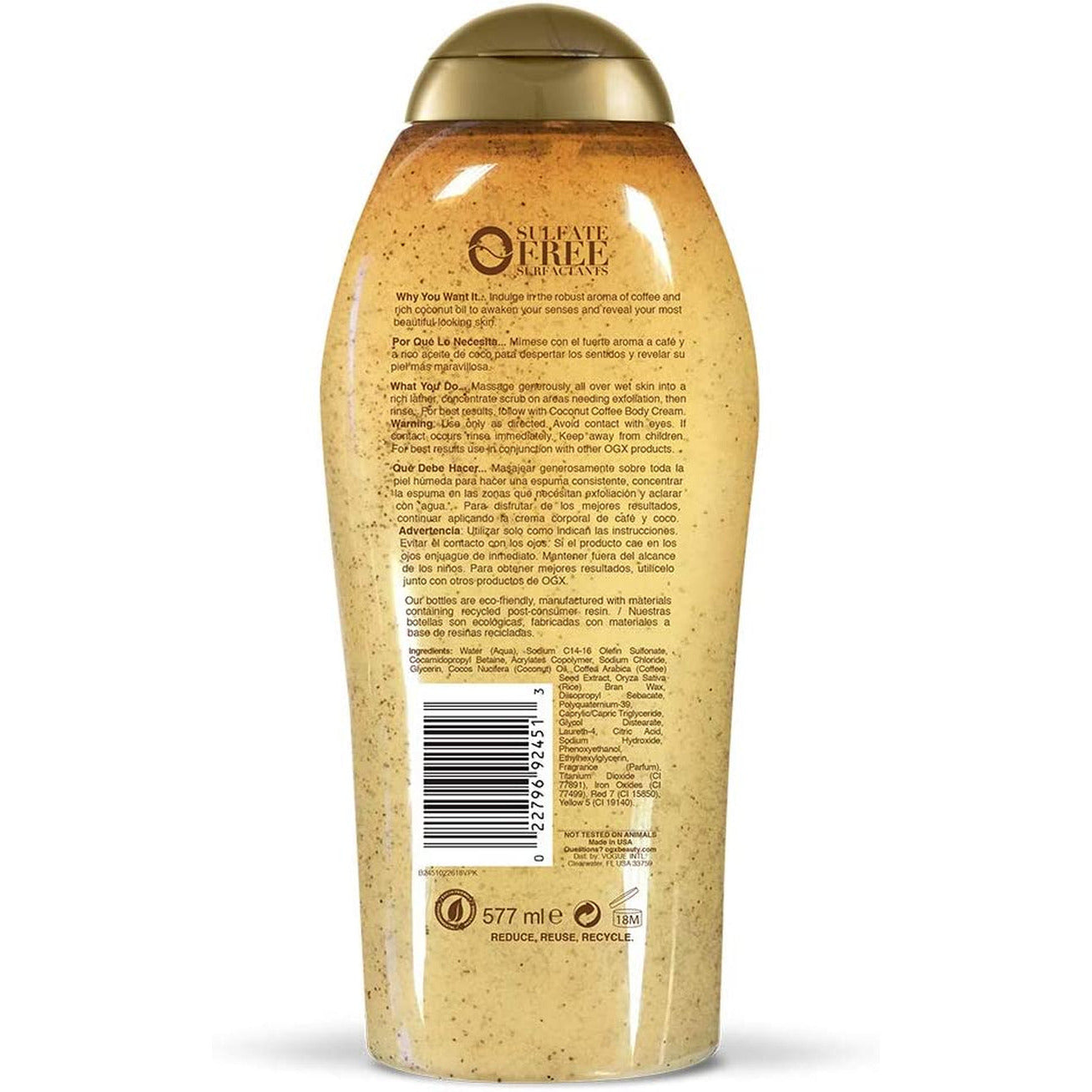 OGX Coffee Scrub and Wash, Coconut 19.5 Fl Oz