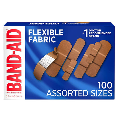 Band-Aid Brand Flexible Fabric Adhesive Bandages for Wound Care and First Aid, Assorted Sizes, 100 Ct