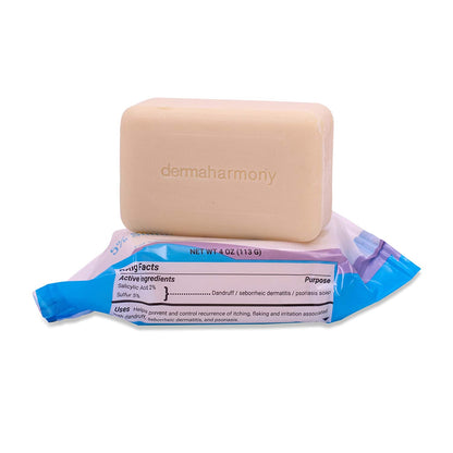 Dermaharmony 5% Sulfur 2% Salicylic Acid Bar Soap 4 Oz – Crafted for Those with Seborrehic Dermatitis, Dandruff, and Psoriasis (1 Bar)