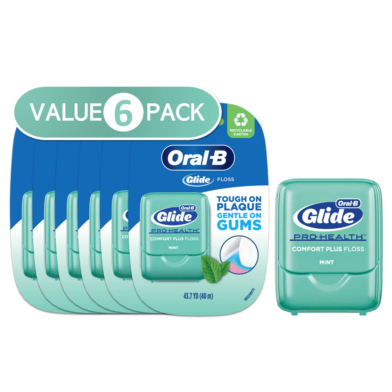 Oral-B Glide Pro-Health Comfort plus Dental Floss, Mint, 43.7-Yard Dispenser, (Pack of 6)