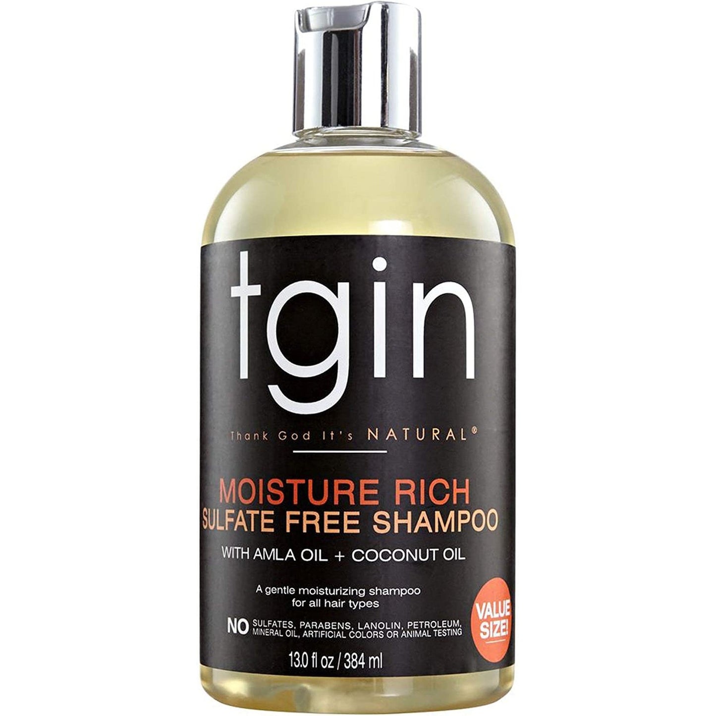 TGIN Thank God It'S Natural Moisture Rich Sulfate Free Shampoo with Amla Oil + Coconut Oil 13 Fl Oz