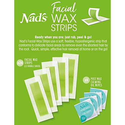 Nad'S Hypoallergenic Facial Wax Strips, 24 Strips (Pack of 2)