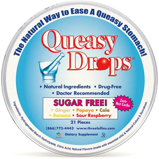 Three Lollies Lollies, Queasy Drops, Sugar Free, 21 Pieces