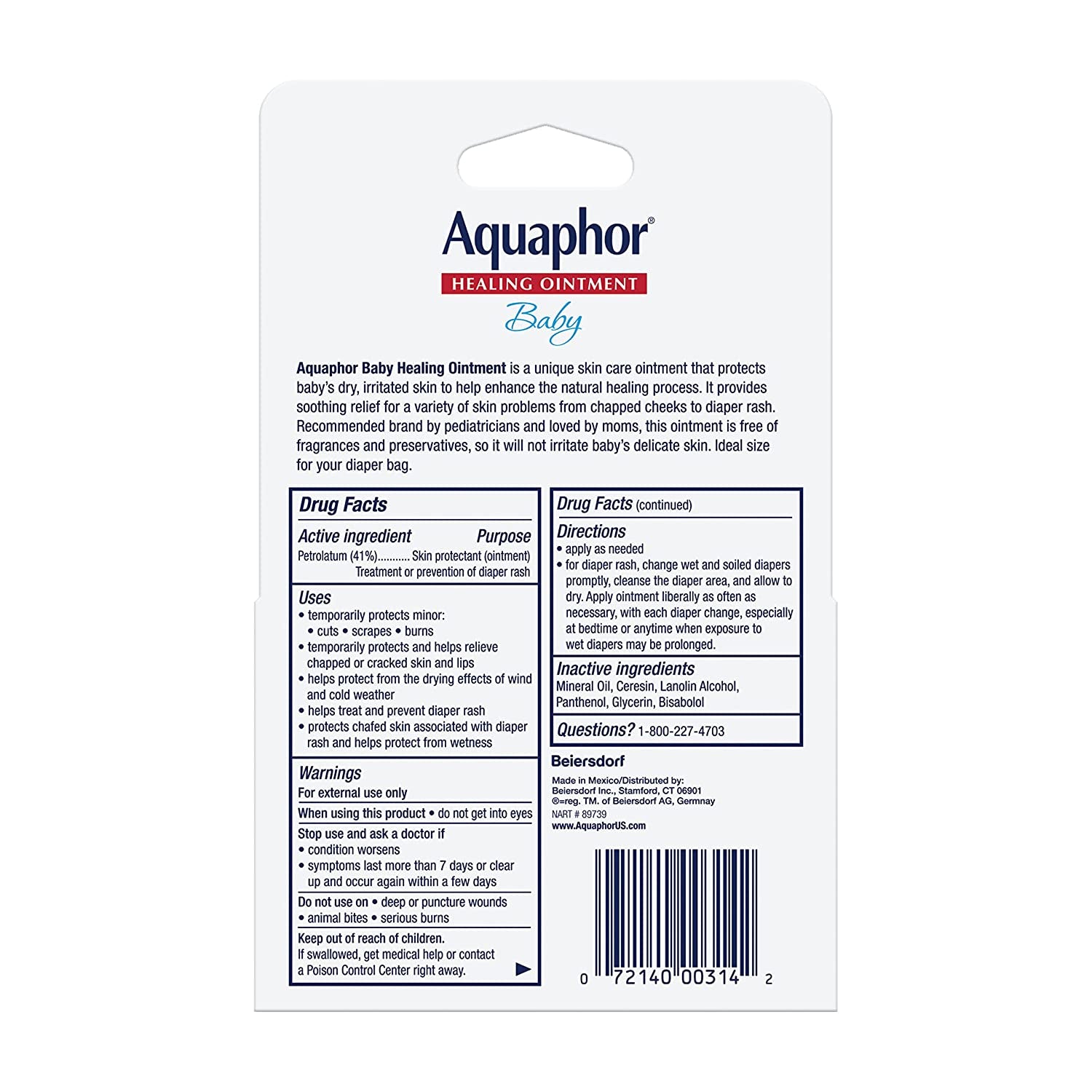 Aquaphor Baby Healing Ointment Advanced Therapy 2 Tubes 0.35 Oz Each