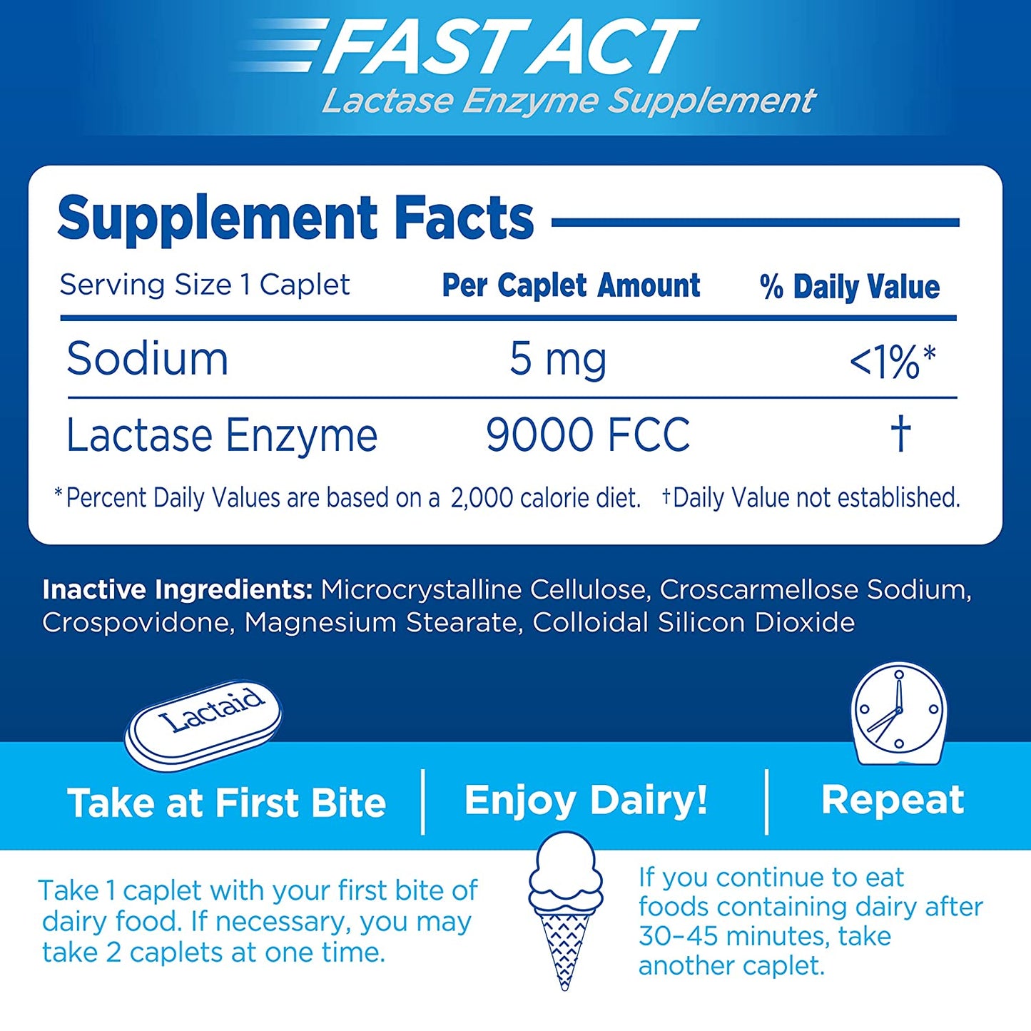 Lactaid Fast Act Lactose Intolerance, Lactase Enzyme Pills 32 Single-Dose Pouches