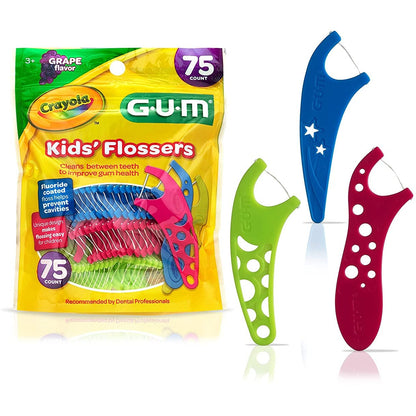 GUM-897 Crayola Kids' Flossers, Grape, Fluoride Coated, Ages 3+, 75 Count