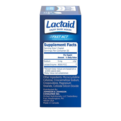 Lactaid Fast Act Lactose Intolerance, Lactase Enzyme Pills 32 Single-Dose Pouches