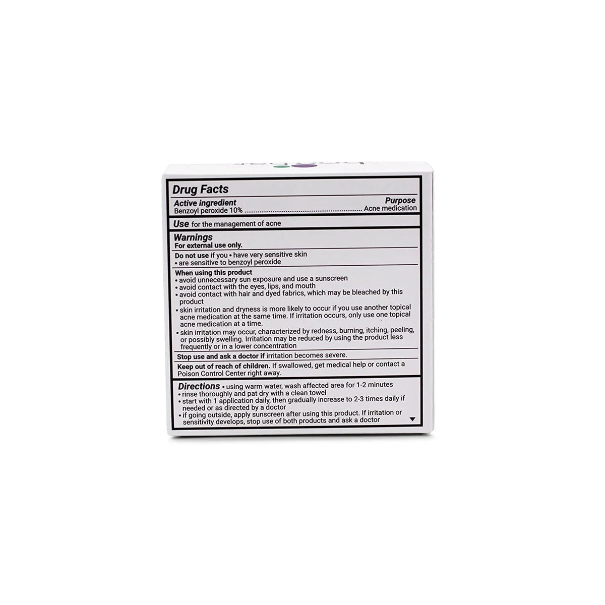 DermaHarmony Benzoyl Peroxide Bar — rear packaging and label details