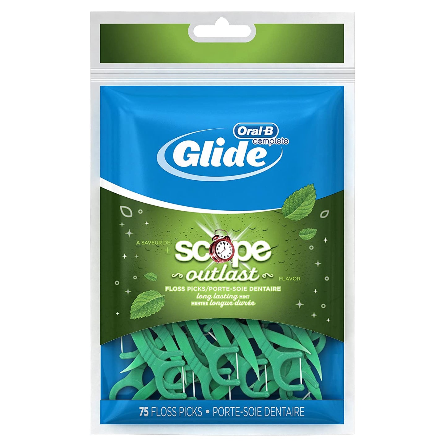 Oral B Glide Floss Picks plus Scope Outlast - Long Lasting Mint - 75 Ct