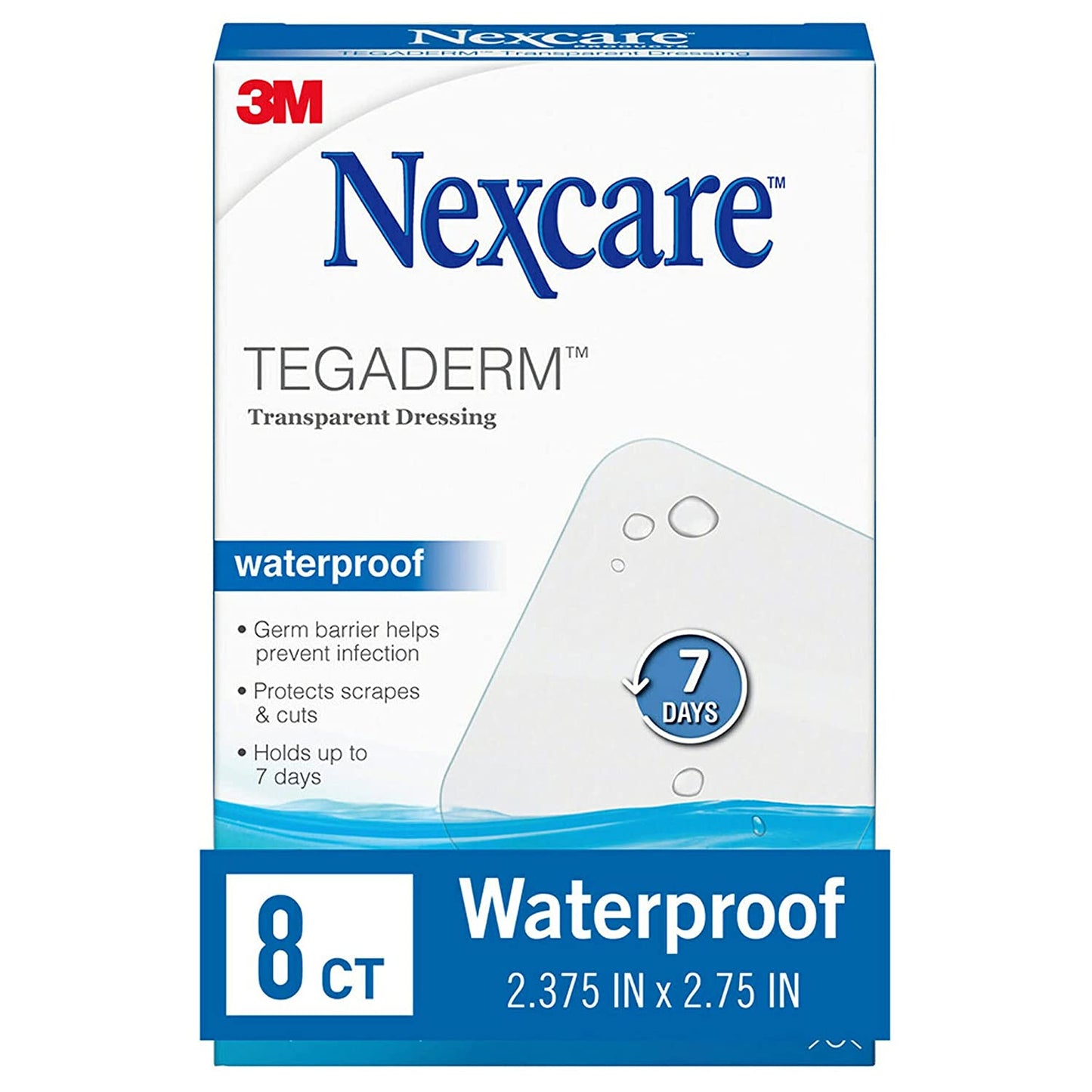 Nexcare Tegaderm Waterproof Transparent Dressing, Flexible and Breathable, Post-Surgical Incisions, 2-3/8-Inches X 2-3/4-Inches, 8 Count