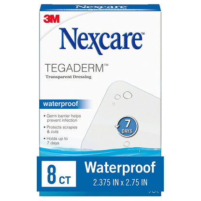 Nexcare Tegaderm Waterproof Transparent Dressing, Flexible and Breathable, Post-Surgical Incisions, 2-3/8-Inches X 2-3/4-Inches, 8 Count