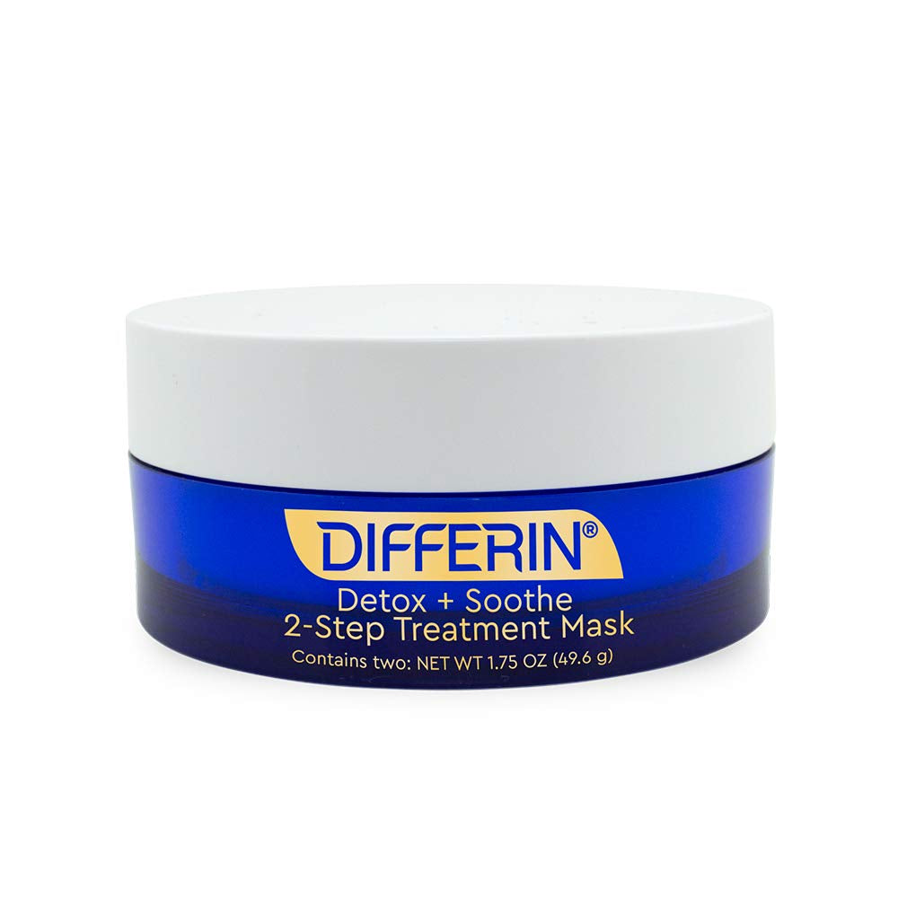 Differin Clay Face Mask, Detox and Soothe 2 Step Treatment Clay Mask by the Makers of Differin Gel, Gentle Skin Care for Acne Prone Sensitive Skin, 1.75 Oz