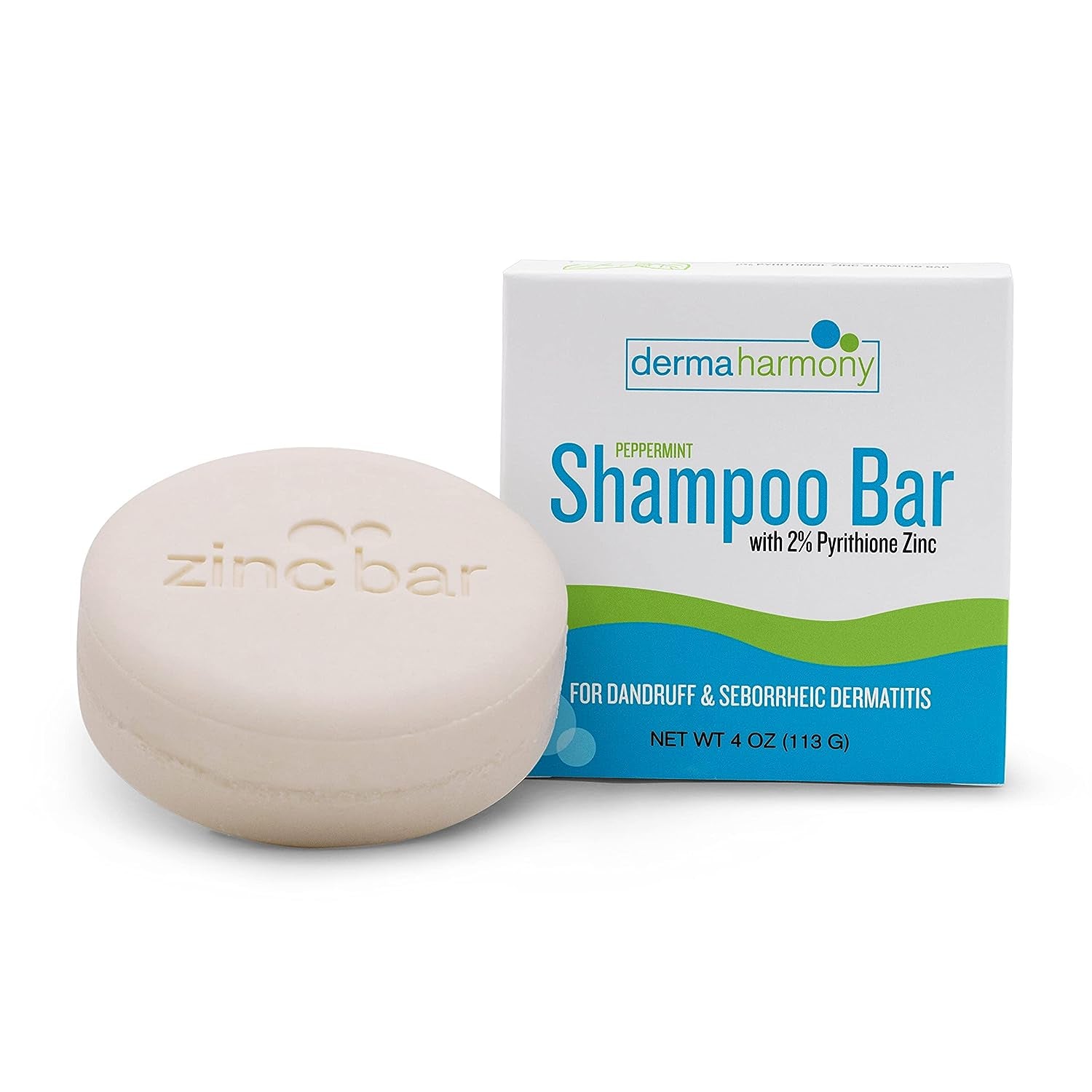 Dermaharmony 2% Pyrithione Zinc Shampoo Bar for Dandruff and Seborrheic Dermatitis - Peppermint (4 Oz)