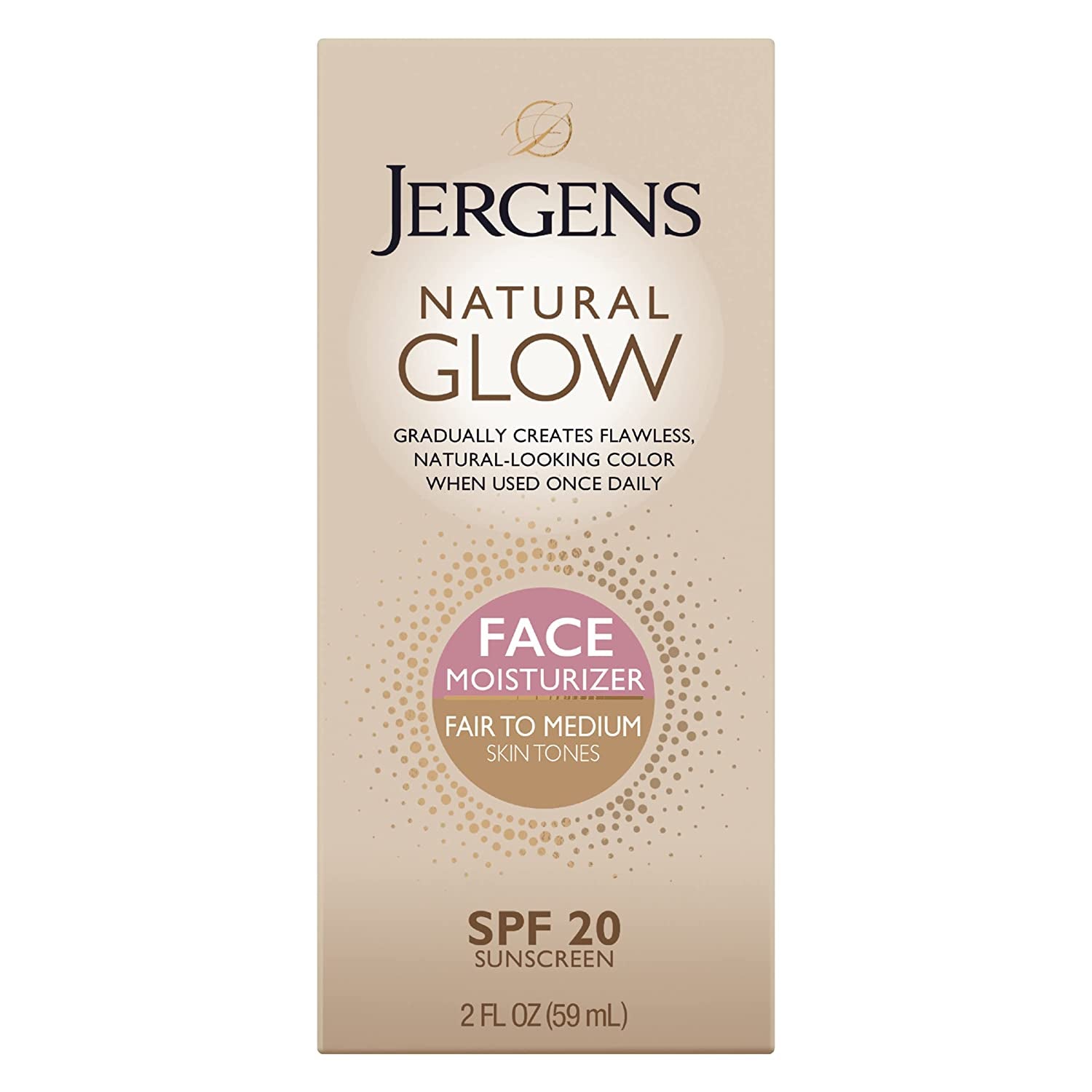 Jergens Natural Glow Oil-Free Daily Moisturizer for Face with Broad Spectrum SPF 20, Fair to Medium Skin Tones, 2 Ounces