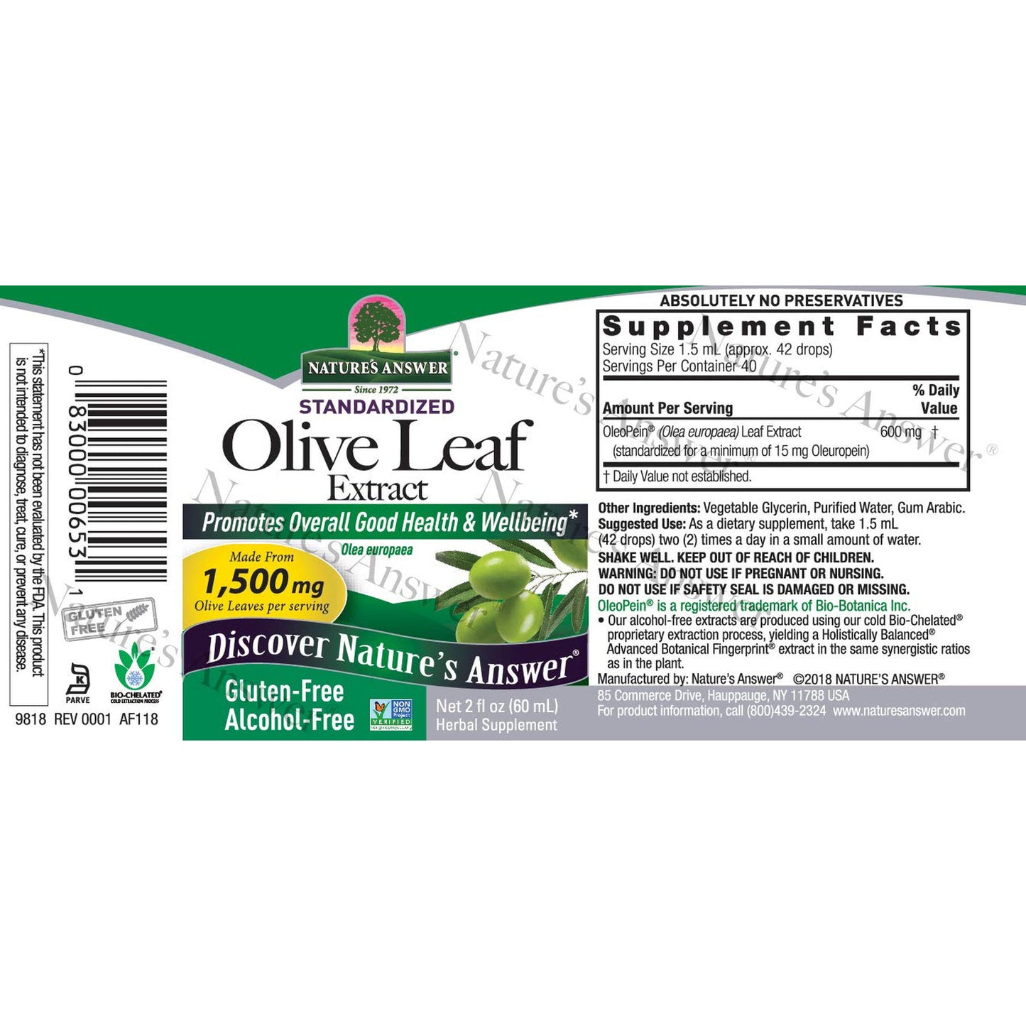 Nature'S Answer Alcohol-Free Oleopein Olive Leaf, 2-Fluid Ounces