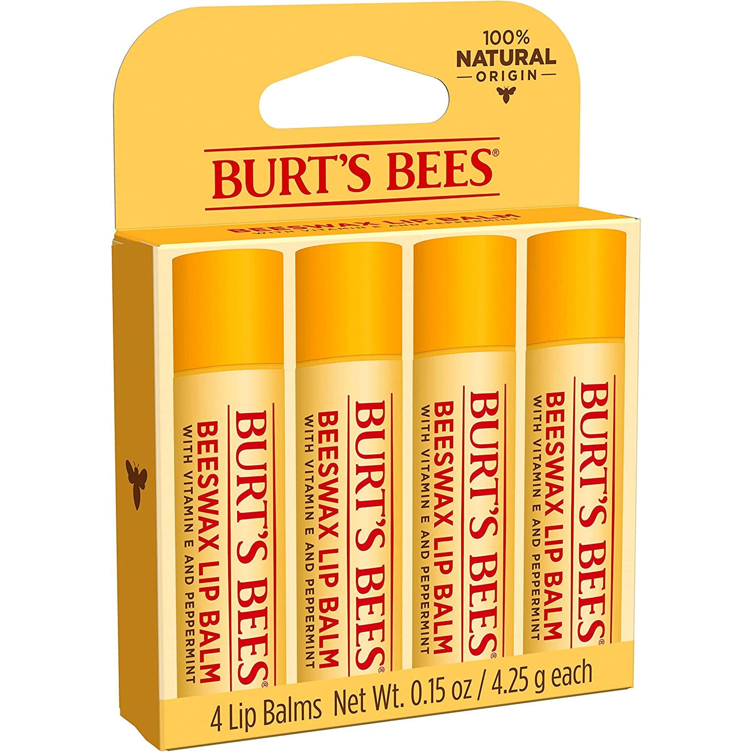 Burts Bees Beeswax Lip Balm Pack, 0.15 Oz, 4-Piece