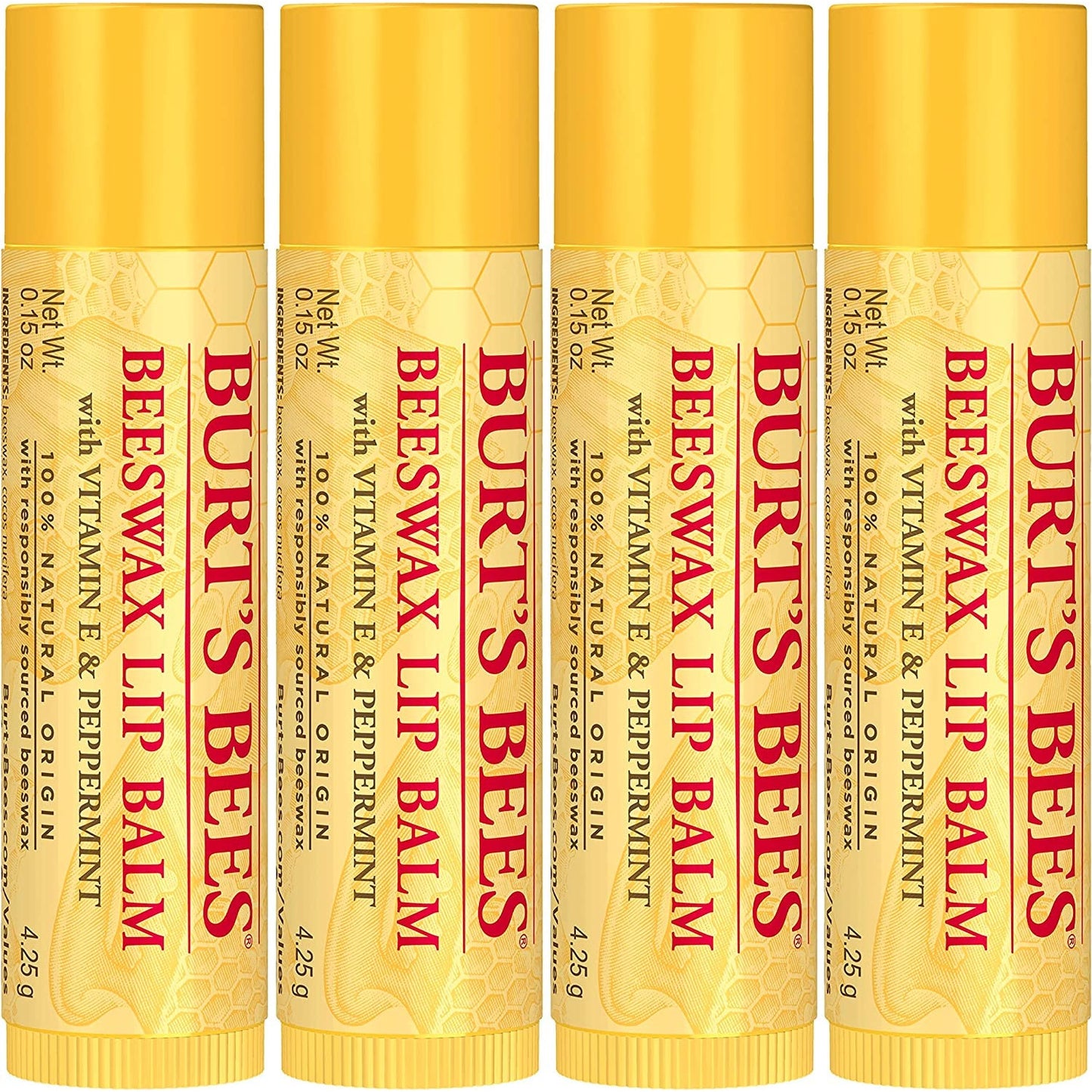 Burts Bees Beeswax Lip Balm Pack, 0.15 Oz, 4-Piece