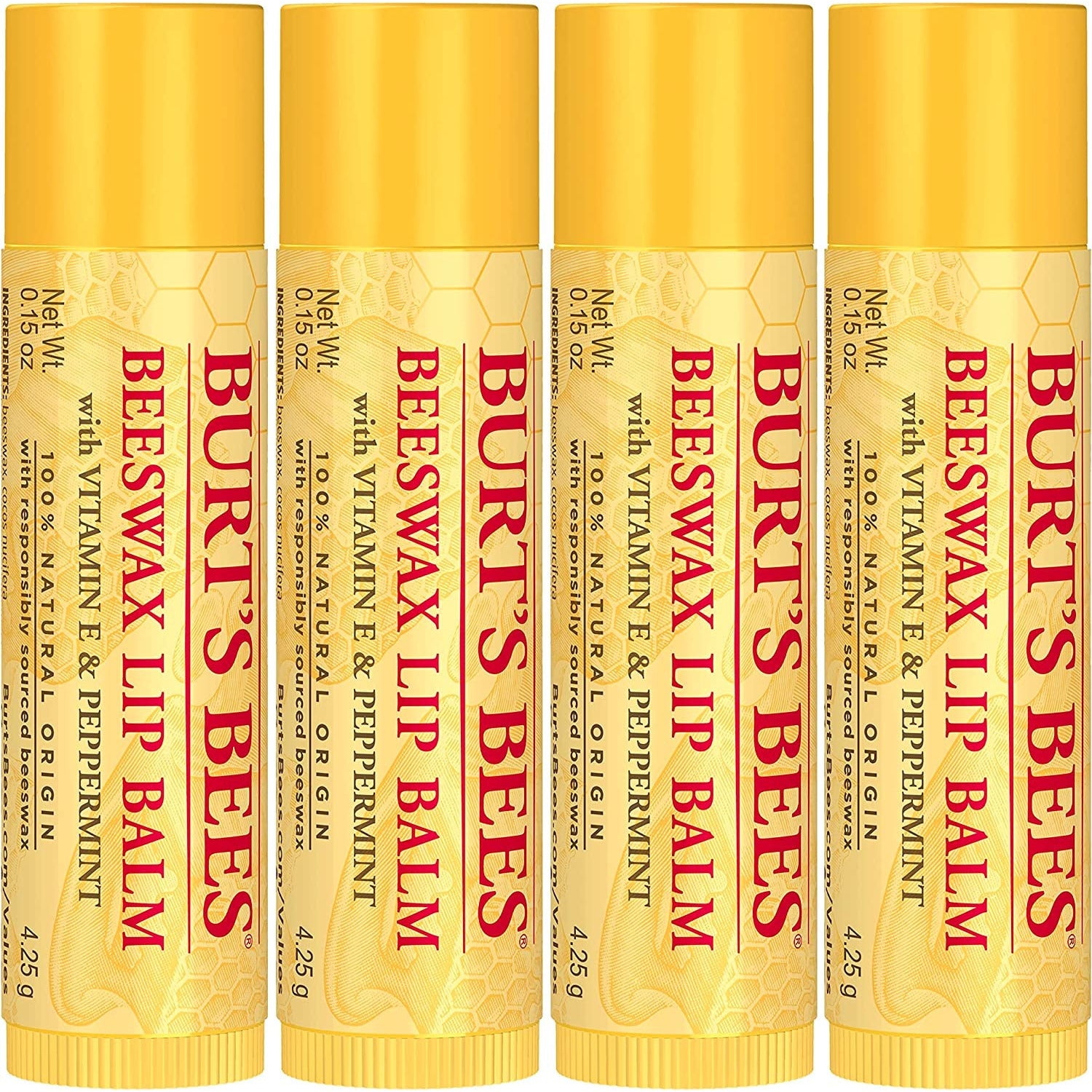 Burts Bees Beeswax Lip Balm Pack, 0.15 Oz, 4-Piece