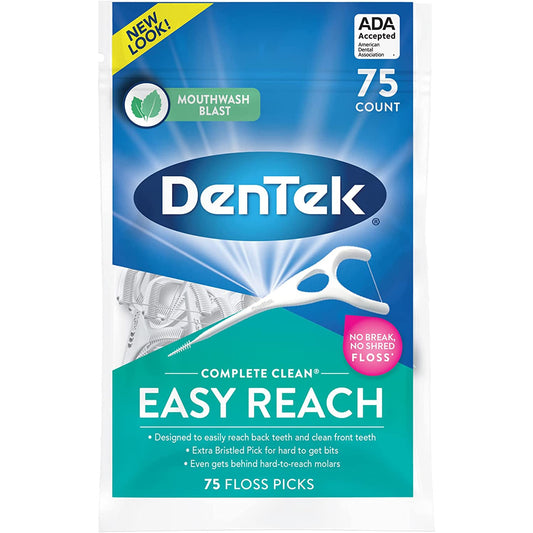 Dentek Complete Clean Easy Reach Floss Picks, No Break & No Shred Floss, 75 Count