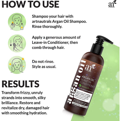 Artnaturals Argan Oil Leave-In Conditioner - (12 Fl Oz / 355Ml) - Made with Organic and Natural Ingredients - Detangler Treatment for Curly, Damaged, Dry, Color Treated and Hair Loss