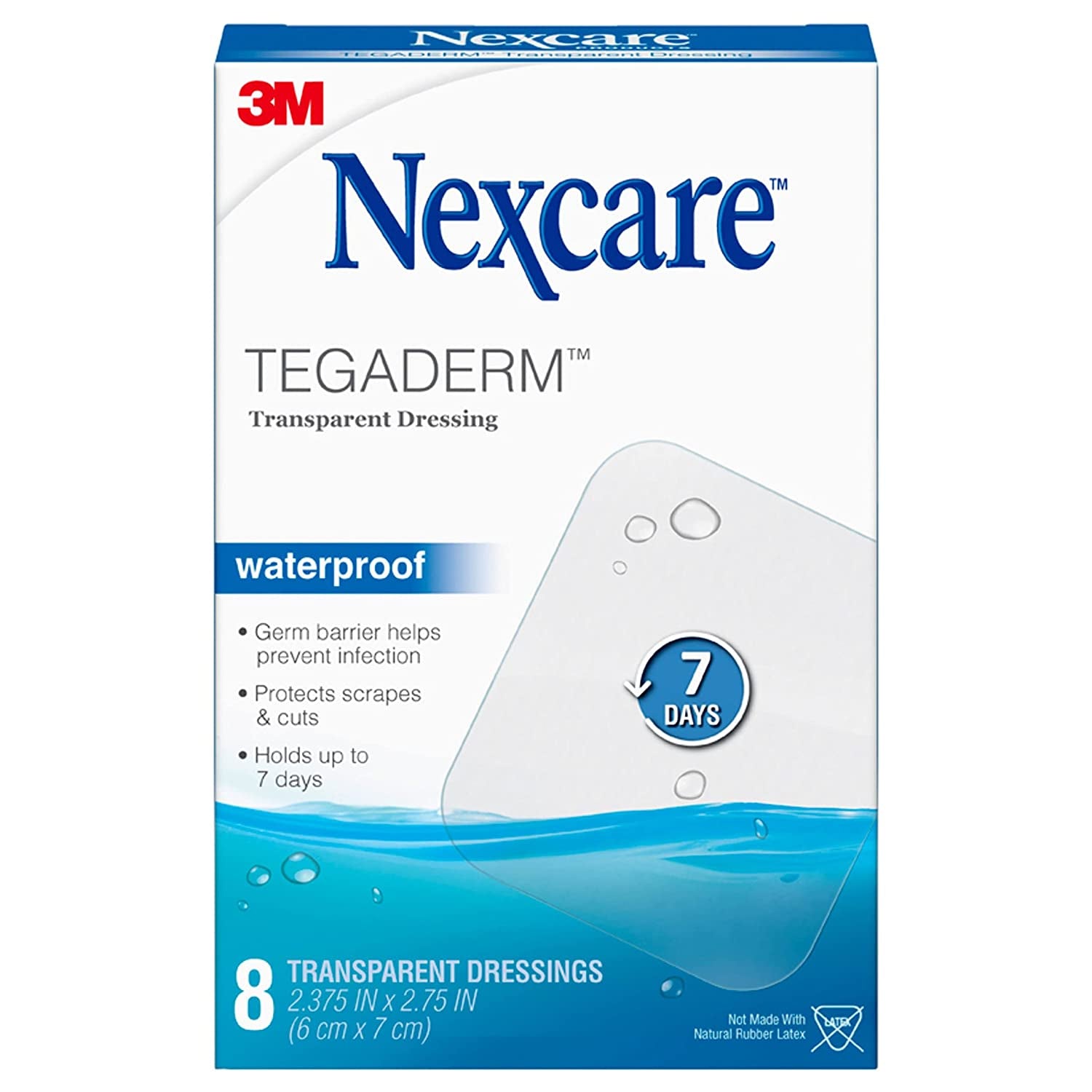 Nexcare Tegaderm Waterproof Transparent Dressing, Flexible and Breathable, Post-Surgical Incisions, 2-3/8-Inches X 2-3/4-Inches, 8 Count