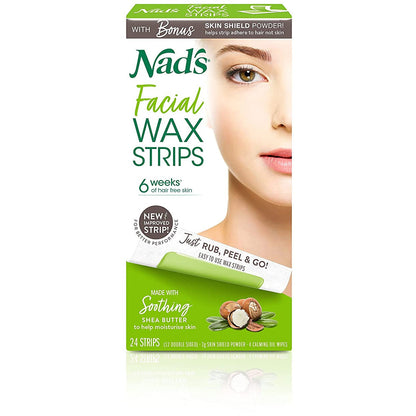 Nad'S Hypoallergenic Facial Wax Strips, 24 Strips (Pack of 2)