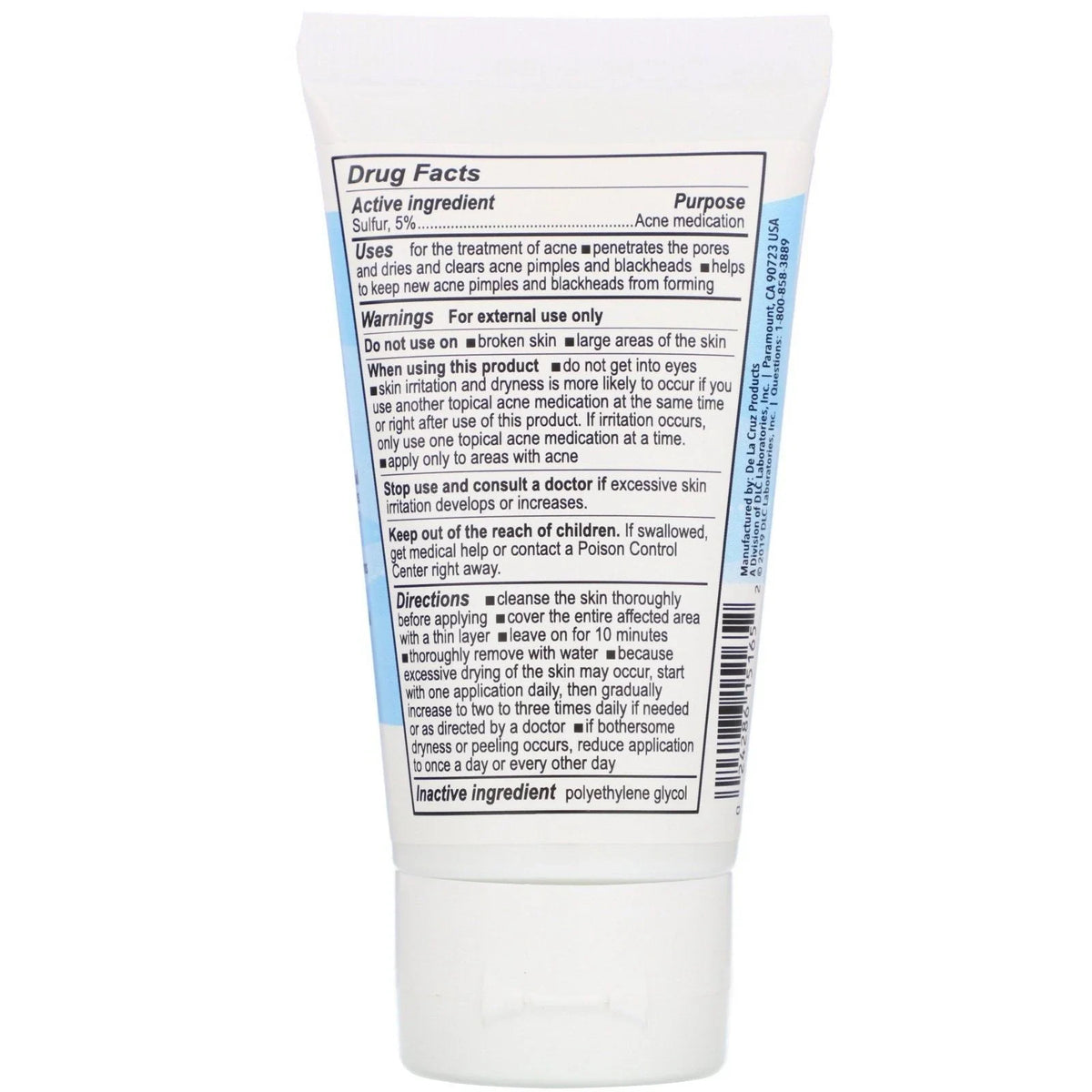De La Cruz Acne Ointment — rear packaging and label details