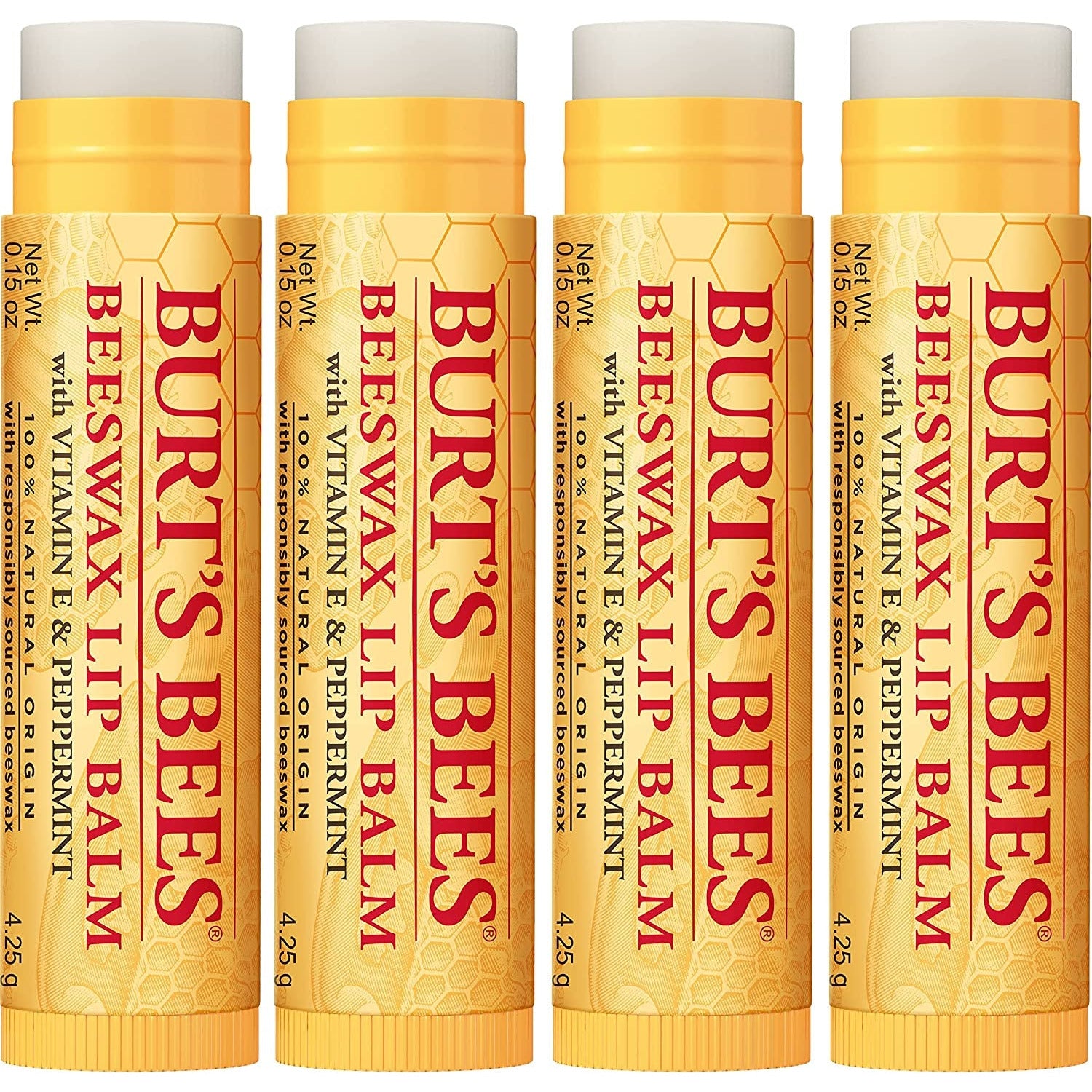 Burts Bees Beeswax Lip Balm Pack, 0.15 Oz, 4-Piece