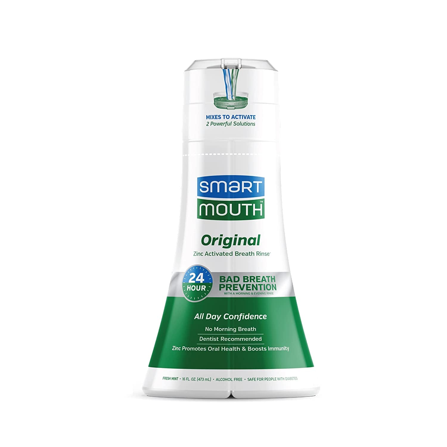 Smartmouth Original Activated Mouthwash for 24 Hour Fresh Breath, Dual-Solution Oral Rinse, 16 Ounce, 1 Pack