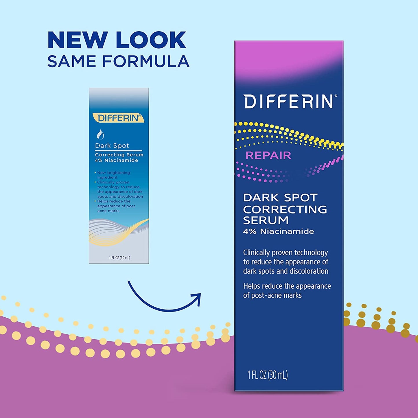 Differin Dark Spot Correcting Face Serum, Dark Spot Correcting Serum by the Makers of Differin Gel, Gentle Skin Care for Acne Prone Sensitive Skin, 1 Oz (Packaging May Vary)