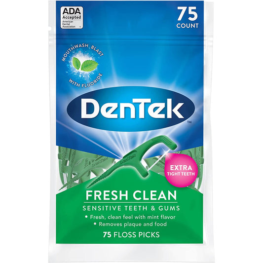 Dentek Fresh Clean Floss Picks, for Extra Tight Teeth, 75 Count