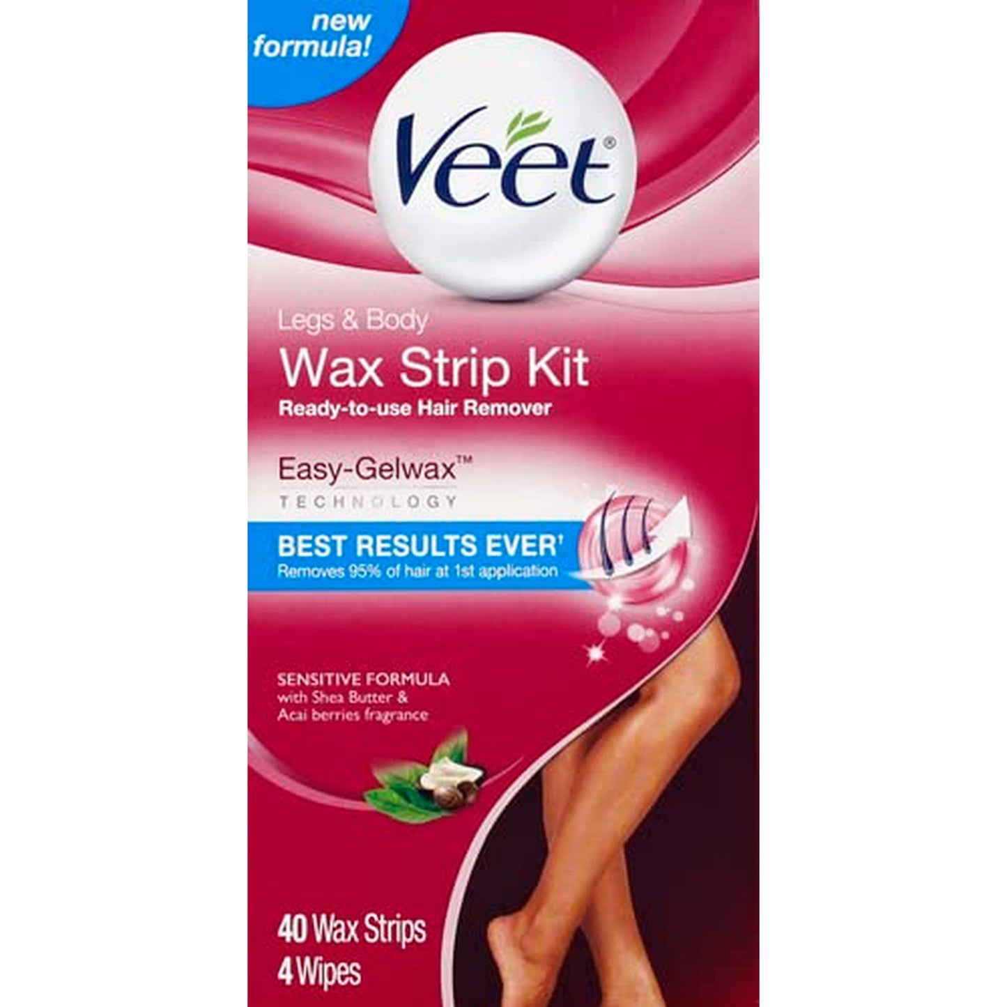 Veet Leg and Body Hair Remover Cold Wax Strips, 40 Count