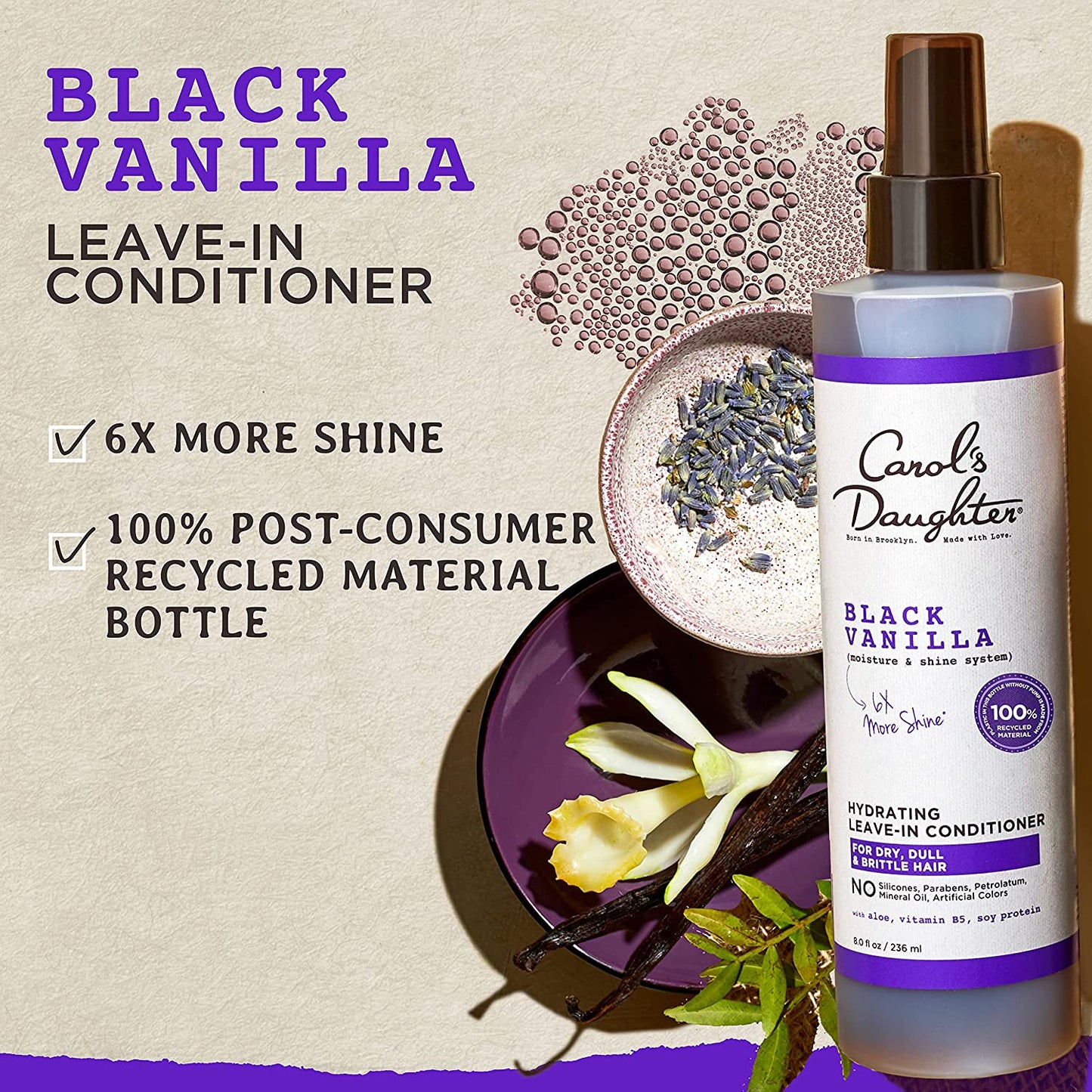 Carol’S Daughter Black Vanilla Moisture & Shine Leave in Conditioner for Dry Hair and Dull Hair, with Aloe, Vitamin B5 and Wheat Protein, 8 Fl Oz