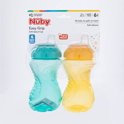 Nuby 2-Pack No-Spill Easy Grip Cup, 10 Ounce, Colors May Vary