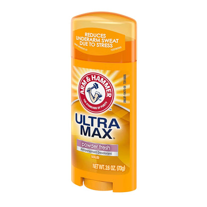 Arm & Hammer Ultramax Deodorant and Antiperspirant Solid, Powder Fresh, 2.6-Ounce Stick (Pack of 6)