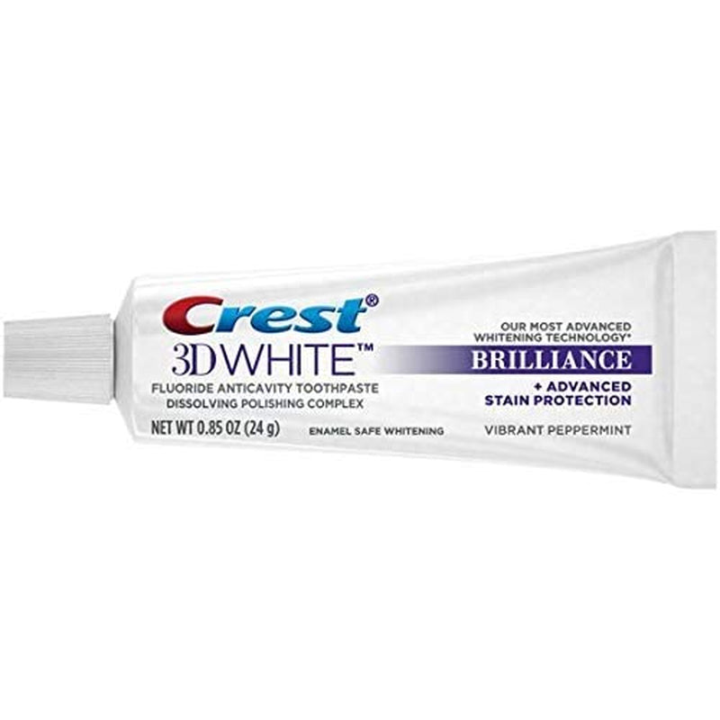 Crest 3D White Brilliance Toothpaste, Vibrant Peppermint, Travel Size, 0.85 Oz (24G) - Pack of 12