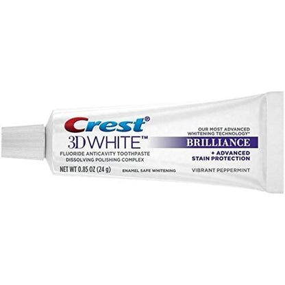 Crest 3D White Brilliance Toothpaste, Vibrant Peppermint, Travel Size, 0.85 Oz (24G) - Pack of 12