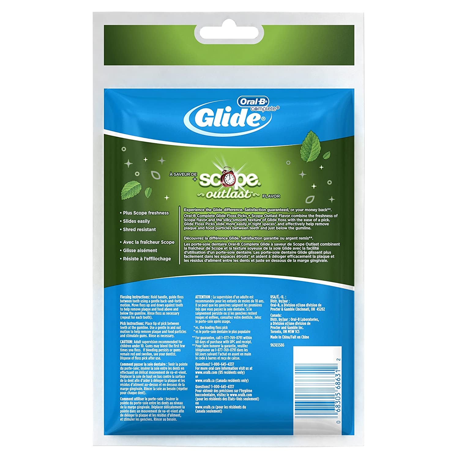 Oral B Glide Floss Picks plus Scope Outlast - Long Lasting Mint - 75 Ct